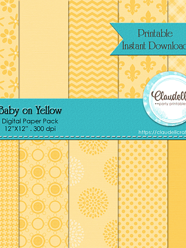 Baby on Yellow Digital Paper Pack (10) - 12"x12" 300 DPI Backgrounds Wallpapers Commercial Use Instant Download/Digital File Only