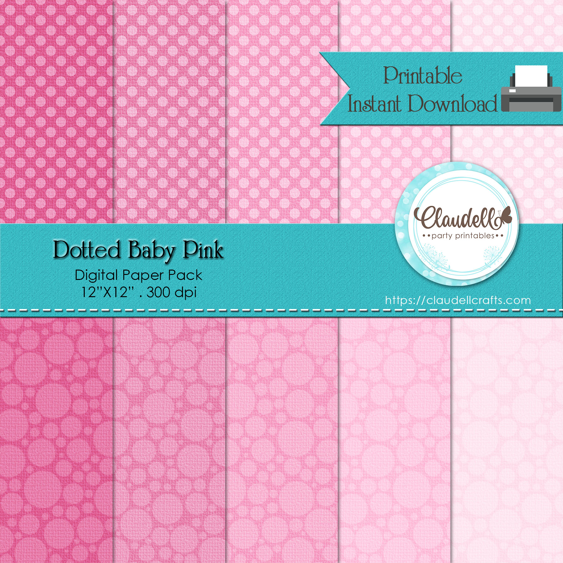 Dotted Baby Pink Digital Paper Pack (10) - 12