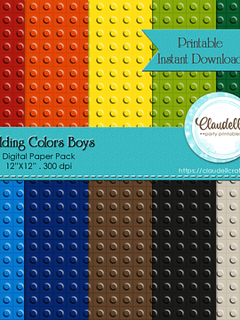 Building Colors Boys Digital Paper Pack (10) - 12"x12" 300 DPI Backgrounds Wallpapers Commercial Use Instant Download/Digital File Only