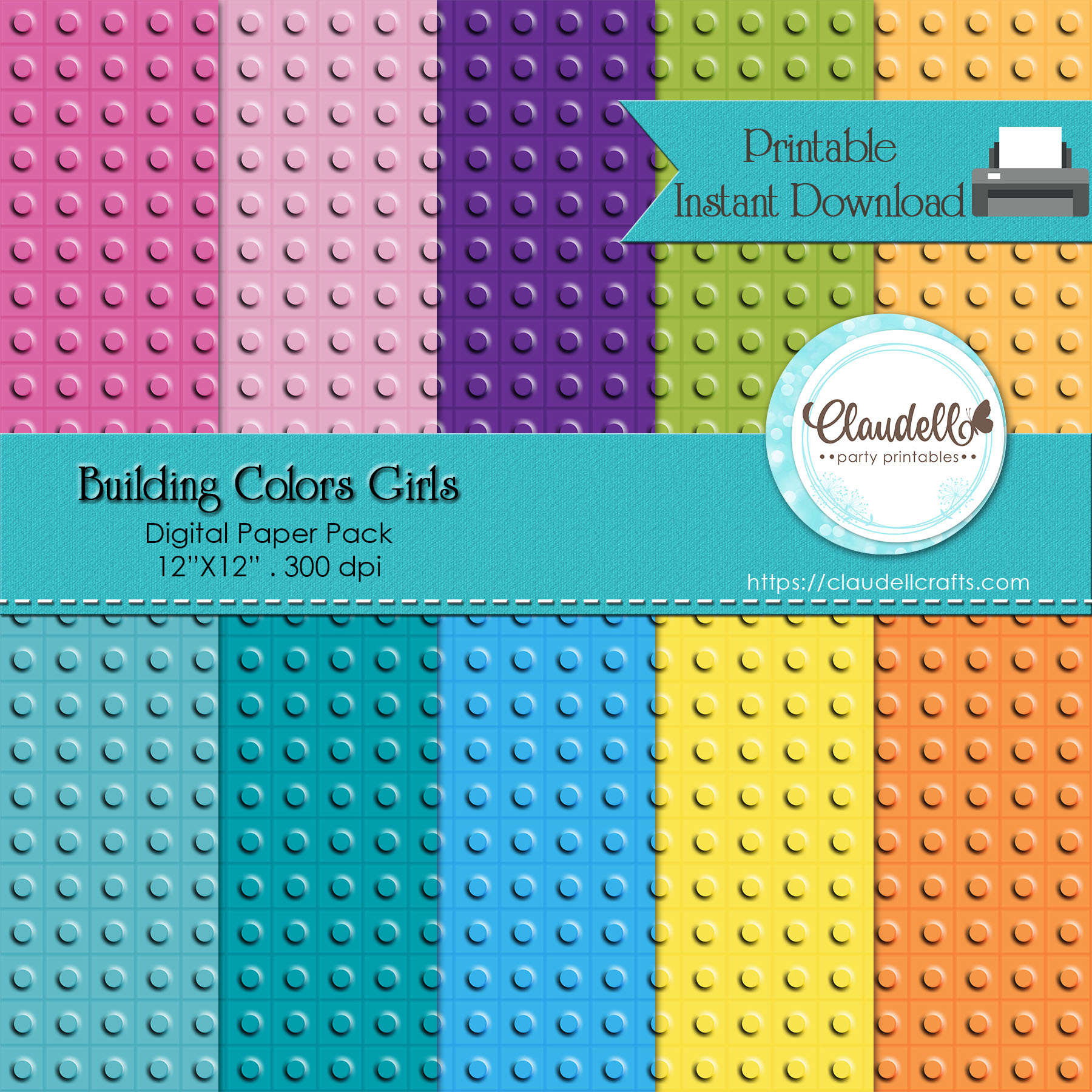 Building Colors Girls Digital Paper Pack (10) - 12