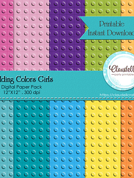 Building Colors Girls Digital Paper Pack (10) - 12"x12" 300 DPI Backgrounds Wallpapers Commercial Use Instant Download/Digital File Only