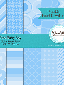 Little Baby Boy Digital Paper Pack (10) - 12"x12" 300 DPI Blue Backgrounds Wallpapers Commercial Use Instant Download/Digital File Only