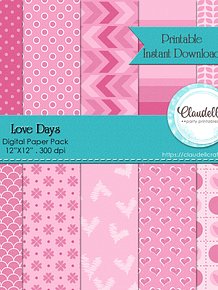 Love Days Digital Paper Pack (10) - 12"x12" 300 DPI Valentine Backgrounds Wallpapers Commercial Use Instant Download/Digital File Only
