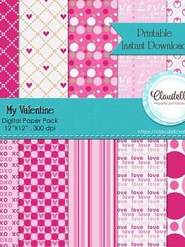My Valentine Digital Paper Pack (10) - 12"x12" 300 DPI Love Backgrounds Wallpapers Commercial Use Instant Download/Digital File Only