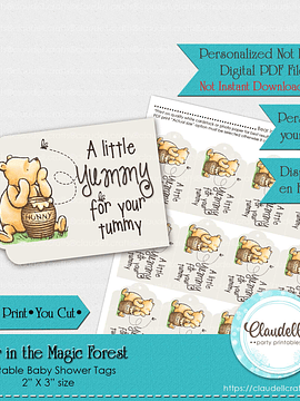Bear in the Magic Forest Baby Shower Tag Yummy, Pooh Baby Shower, Printable Baby Shower Thank You Labels, Baby Shower Favors/Digital File Only