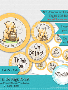 Bear in the Magic Forest Baby Shower Thank You Round Labels, Pooh Baby Shower, Printable Baby Shower Thank You Labels, Baby Shower Favors/Digital File Only