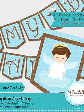 Baptism Angel Boy Printable Party Collection, Baptism Party Decoration, Bautizo Niño, Baptism Party Favors/Digital File Only