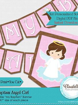 Baptism Angel Girl Printable Party Collection, Baptism Party Decoration, Bautizo Niña, Baptism Party Favors/Digital File Only