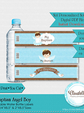 Baptism Angel Boy Printable Water Bottle Labels, Etiqueta Bautizo Niño, Baptism Personalized Labels, Event Favors/Digital File Only