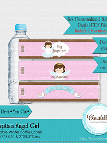 Baptism Angel Girl Printable Water Bottle Labels, Etiqueta Bautizo Niña, Baptism Personalized Labels, Event Favors/Digital File Only
