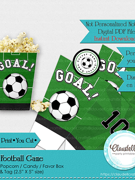 Football Game Popcorn Box, Football Birthday Candy Favors Box, Soccer Party Decoration, Soccer One Birthday Party, Football Party Favors/Digital File Only