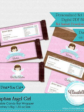 Baptism Angel Girl Printable Candy Bar Wrapper (Hershey Big), Etiqueta Bautizo Niña, Baptism Personalized Labels, Event Favors/Digital File Only