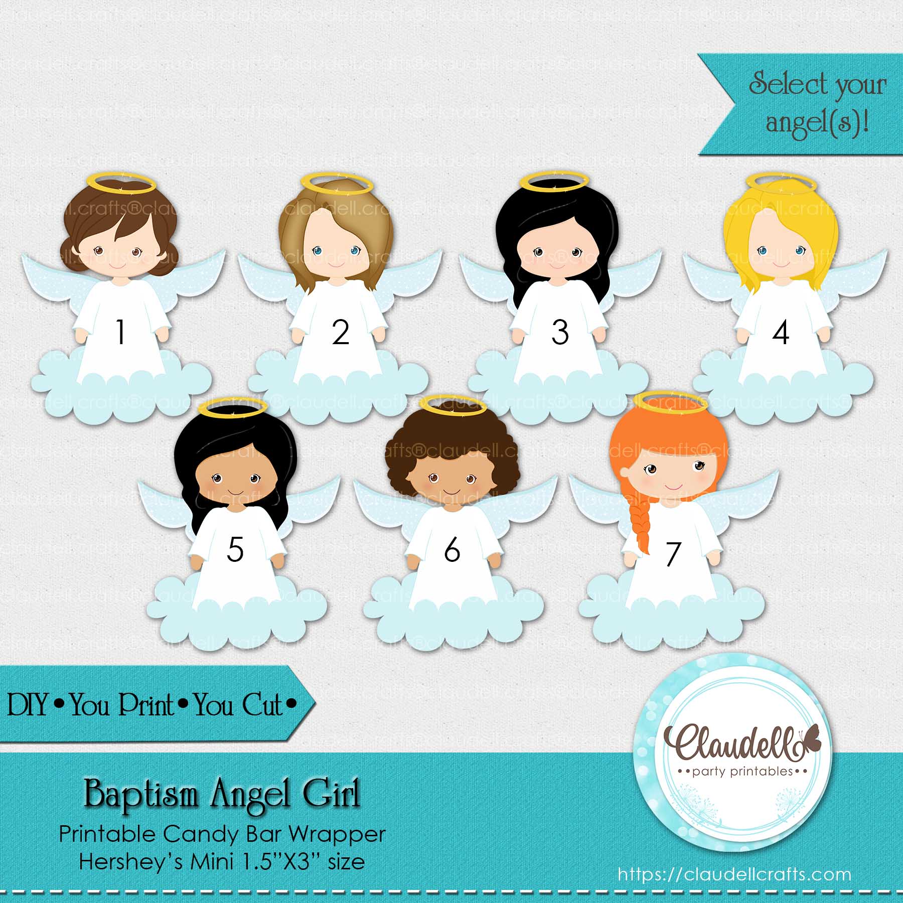 Baptism Angel Girl Candy Bar Wrapper (Hershey Mini), Etiquet