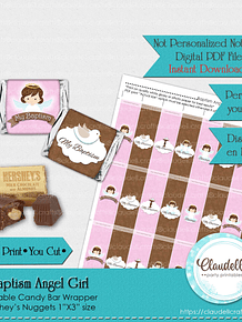 Baptism Angel Girl Candy Bar Wrapper (Hershey Nuggets), Etiqueta Bautizo Niña, Baptism Personalized Labels, Event Favors/Digital File Only