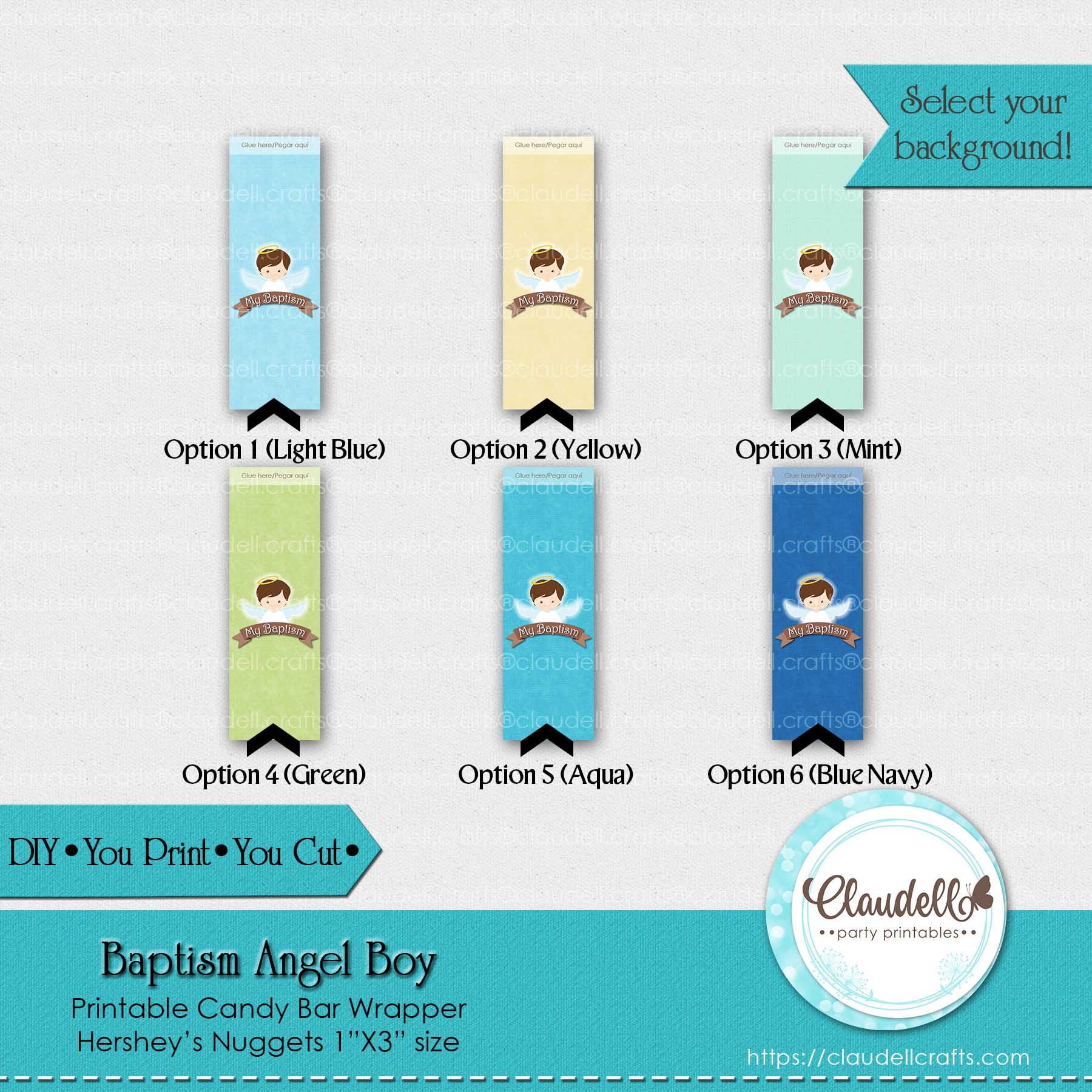 Baptism Angel Boy Candy Bar Wrapper (Hershey Nuggets), Etiqu