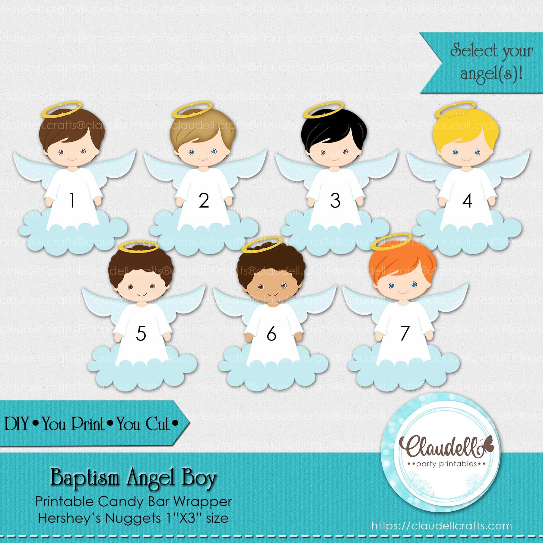 Baptism Angel Boy Candy Bar Wrapper (Hershey Nuggets), Etiqu