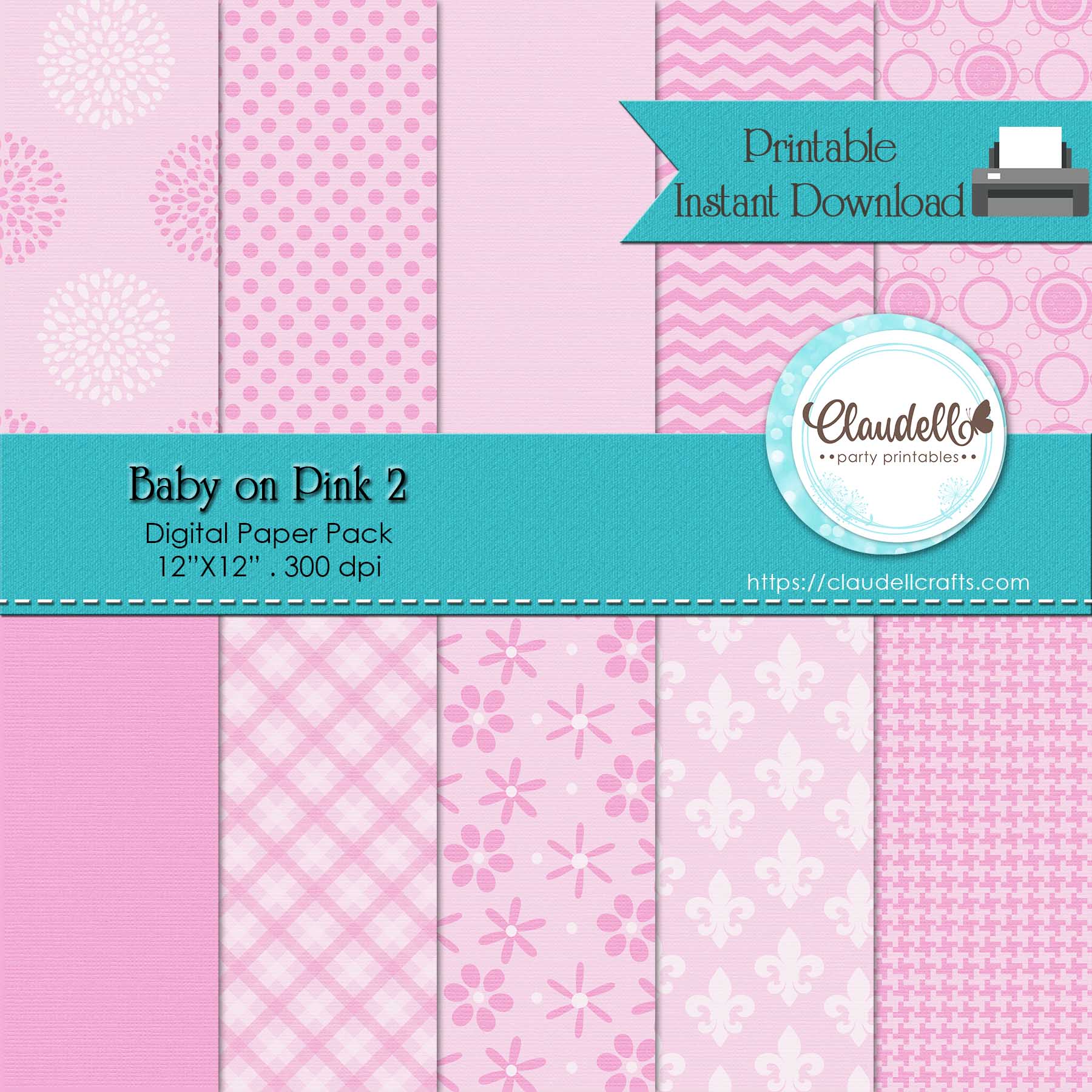 Baby on Pink 2 Digital Paper Pack (10) - 12