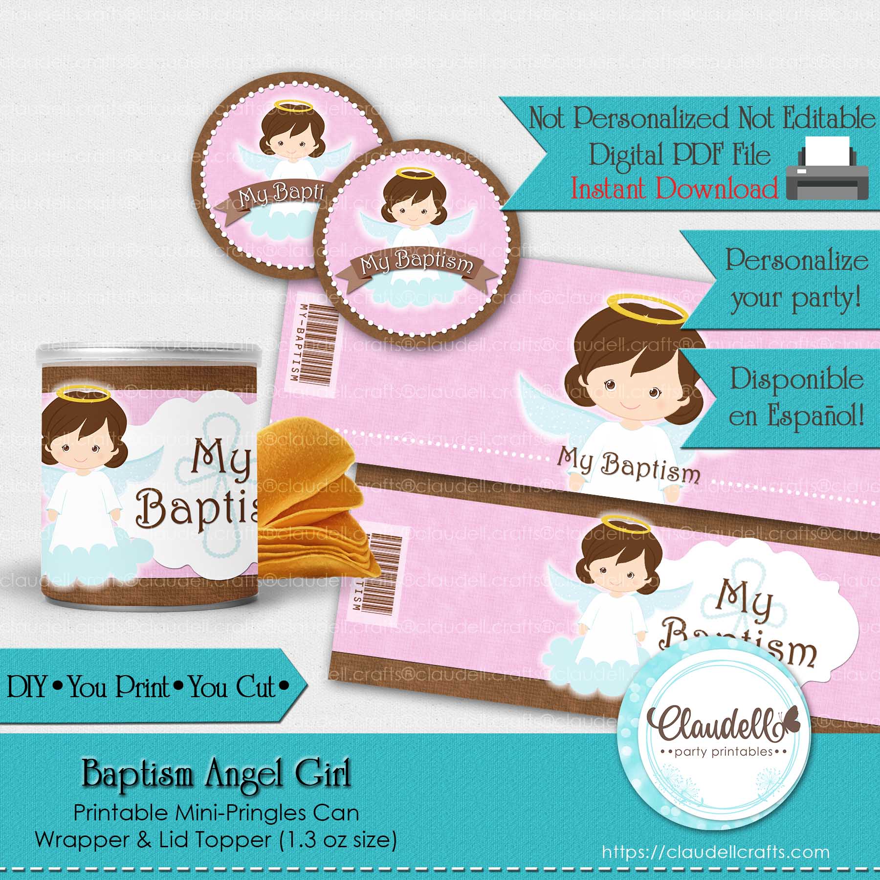 Baptism Angel Girl Mini Pringles Wrapper & Lid Topper, Baptism Girl Favors Can, Etiqueta Bautizo Niña, Baptism Personalized Labels, Baptism Party Favors, Event Favors/Digital File Only