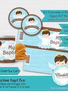 Baptism Angel Boy Mini Pringles Wrapper & Lid Topper, Baptism Boy Favors Can, Etiqueta Bautizo Niño, Baptism Personalized Labels, Baptism Party Favors, Event Favors/Digital File Only