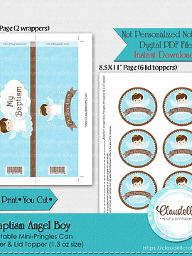 Baptism Angel Boy Mini Pringles Wrapper & Lid Topper, Baptism Boy Favors Can, Etiqueta Bautizo Niño, Baptism Personalized Labels, Baptism Party Favors, Event Favors/Digital File Only