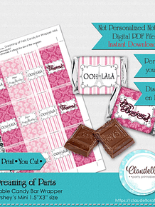 Dreaming of Paris Candy Bar Wrapper (Hershey Mini), Paris Party Decoration, Paris One Birthday Party, Paris Wrapper Label, Glam Party, Paris Party Favors/Digital File Only
