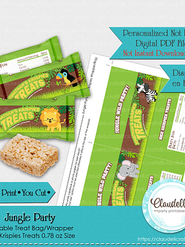 Jungle Party Rice Krispies Wrapper, Jungle Wild Party Krispies Favor Bag, Jungle Zoo Party Decoration, Wild One Birthday Party, Safari Party Favors/Digital File Only