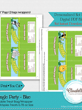 Jungle Party Blue Rice Krispies Wrapper, Jungle Wild Party Krispies Favor Bag, Jungle Zoo Party Decoration, Wild One Birthday Party, Safari Party Favors/Digital File Only