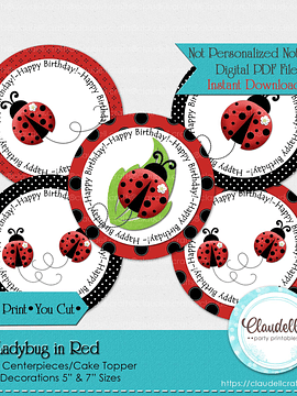 Ladybug in Red Round Centerpieces, Ladybug Birthday Centerpieces, Garden Party Decoration, Ladybug One Birthday Party, Ladybug Party Favors/Digital File Only