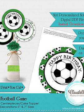 Football Game Round Centerpieces, Football Birthday Centerpieces, Soccer Party Decoration, Football One Birthday Party, Football Party Favors/Digital File Only