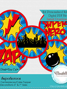 Superheroes Round Centerpieces, Superheroe Blue Red Birthday Centerpieces, Superheroe Party Decoration, Superheroe One Birthday Party, Superheroe Party Favors/Digital File Only