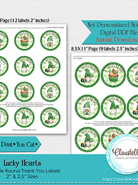 Lucky Hearts Labels, St Patrick Day Round Labels, St Patrick Tags, Irish Thank You Labels Party Favors/Digital File Only