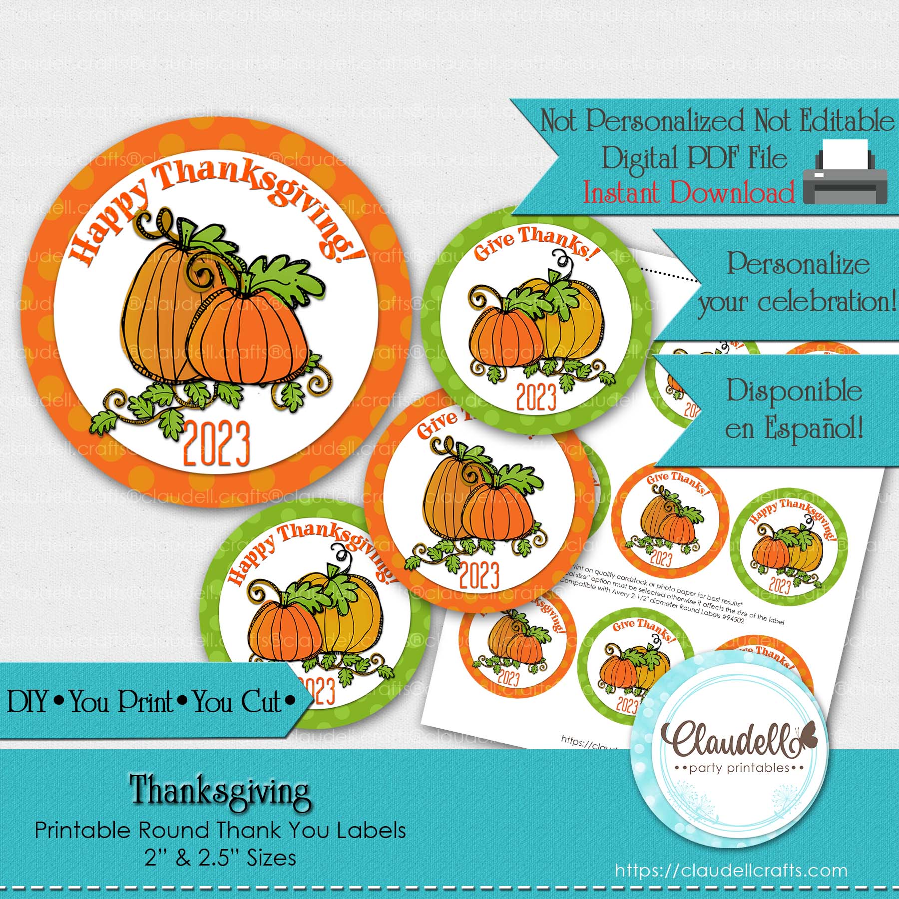 Thanksgiving 2023 Labels Thank You Labels Party Favors/Digital File Only