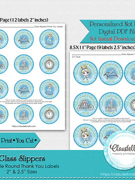 Glass Slippers Labels Birthday Party, Princess Party Round Thank You Labels, Princess Personalized Labels, Princess One Birthday Party, Princess Party Favors/Digital File Only