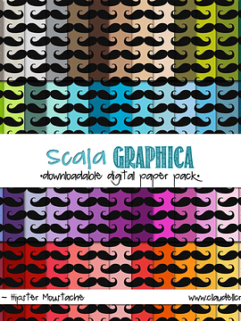 Hipster Moustache Digital Paper Pack (100) - 12"x12" 300 DPI Backgrounds Wallpapers Rainbow Colors Basic65 Commercial Use Instant Download/Digital File Only
