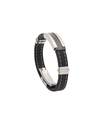Pulsera cuero negra con Apliques de plata