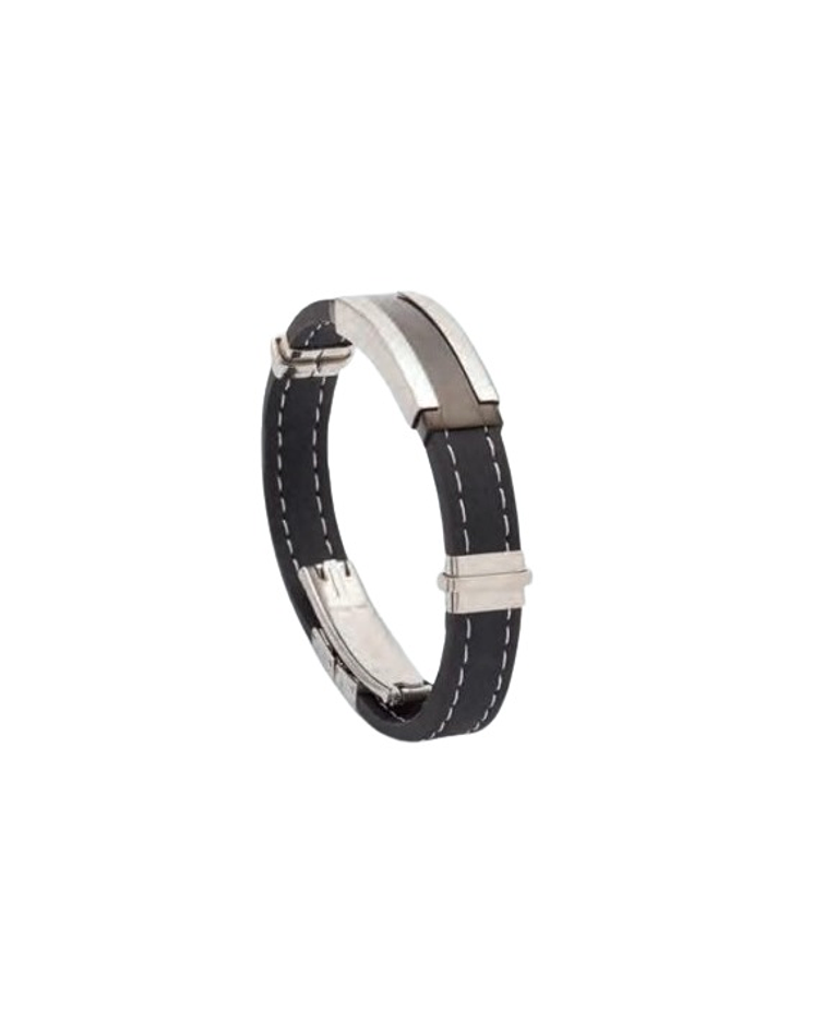 Pulsera cuero negra con Apliques de plata