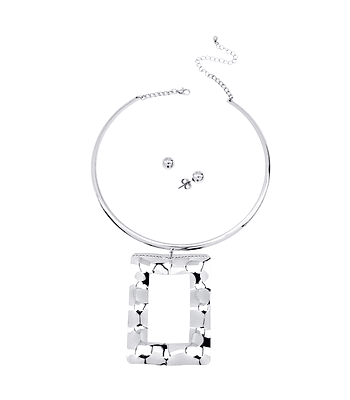 Set gargantilla y pendientes plateados