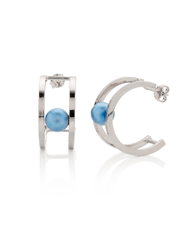 Pendientes aro doble con esfera Azul
