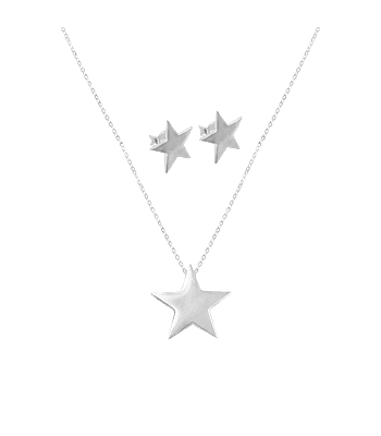 Cadena , colgante y Pendientes de Estrella Lisa 