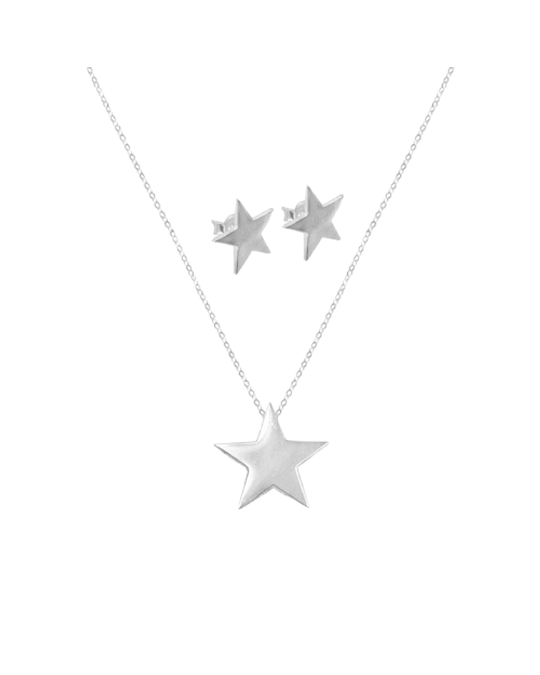 Cadena , colgante y Pendientes de Estrella Lisa 
