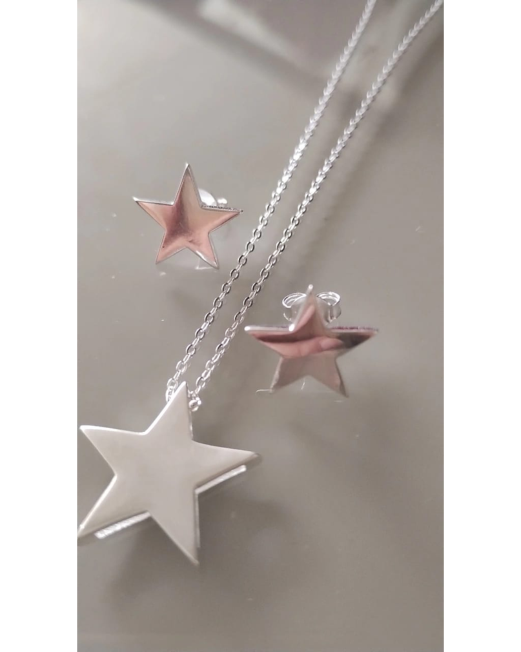 Cadena , colgante y Pendientes de Estrella Lisa 