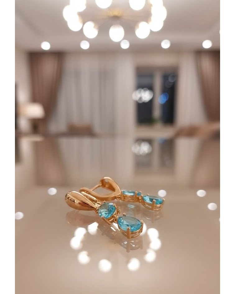 Aros Turcos en Oro Laminado con circón Azul Cielo