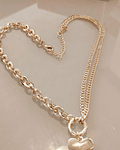 Corazón Doble Cadena y Dije Macizo Oro laminado