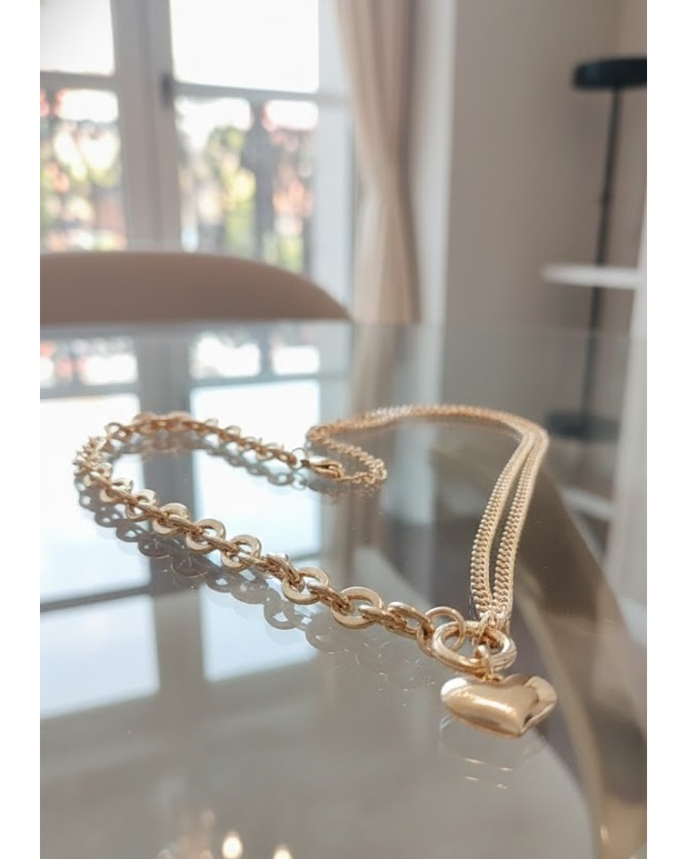 Corazón Doble Cadena y Dije Macizo Oro laminado