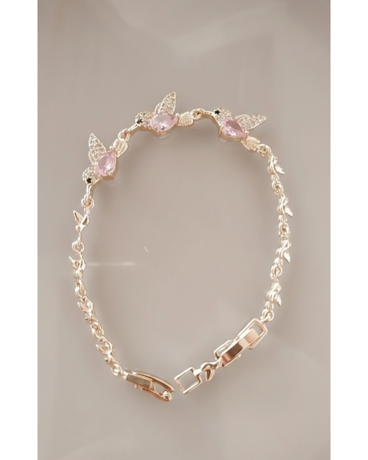 Pulsera Colibríes de Ensueño  Oro Laminado y Circones Rosa