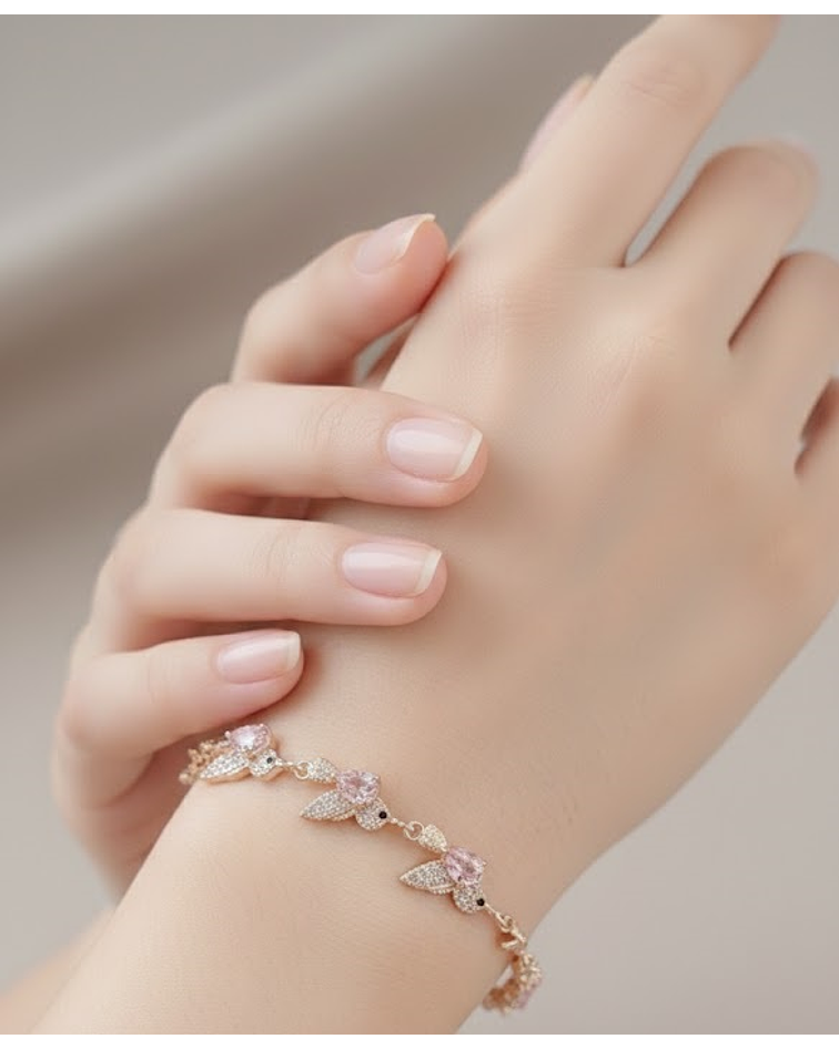 Pulsera Colibríes de Ensueño  Oro Laminado y Circones Rosa