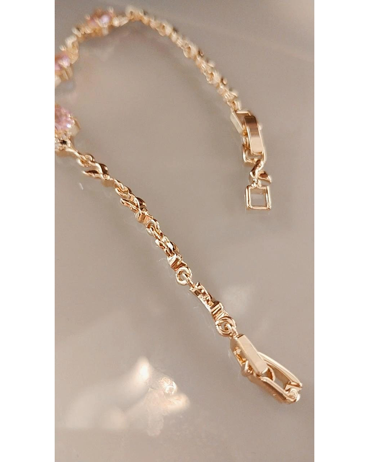 Pulsera Colibríes de Ensueño  Oro Laminado y Circones Rosa