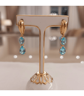 Aros Turcos en Oro Laminado con circón Azul Cielo