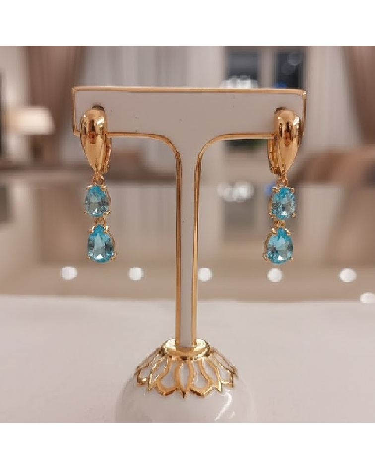 Aros Turcos en Oro Laminado con circón Azul Cielo