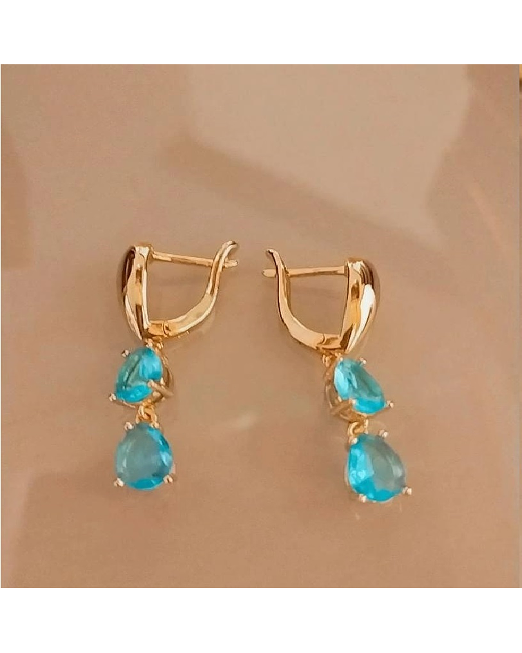 Aros Turcos en Oro Laminado con circón Azul Cielo